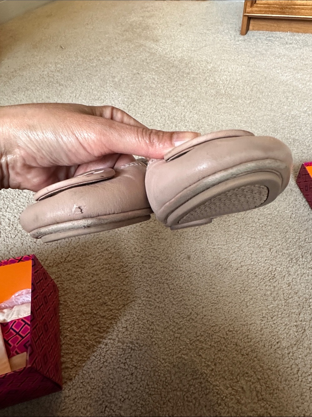 Tory Burch Blush Pink Leather Logo Ballet Flats - Picture 2 of 4